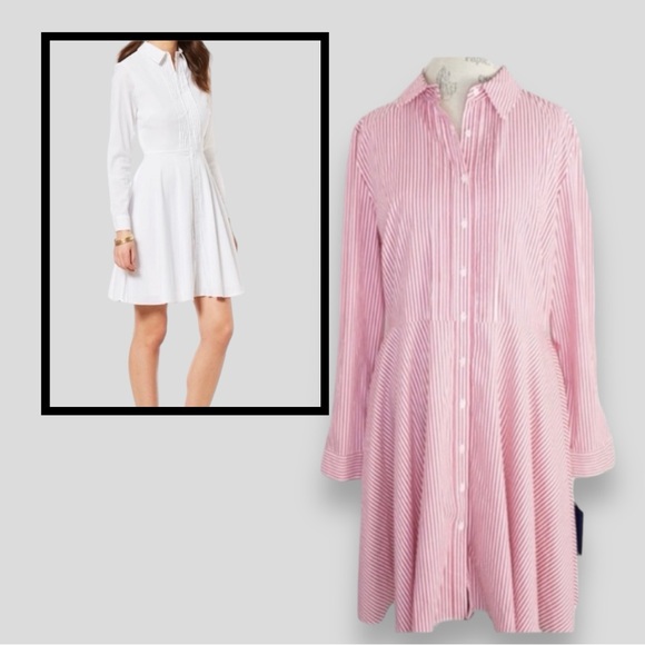 Cremieux Emily Red and White Stripe Pin-tuck Button Down Shirt Dress - Picture 1 of 14